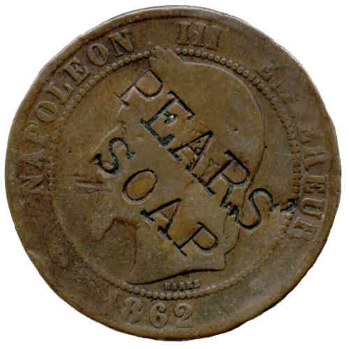 Napoleon III., 1852-1870: 10 Centimes 1862 m. Gravur PEARS’ SOAP
