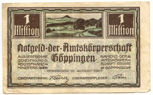 GÖPPINGEN, Amtskörperschaft: 1 Mio. Mark 16.8.1923