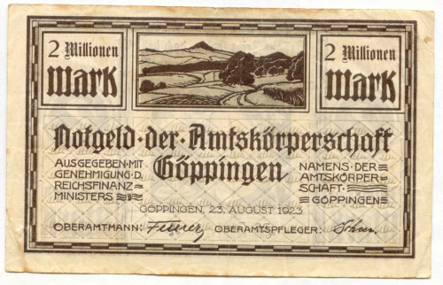 GÖPPINGEN, Amtskörperschaft: 2 Mio. Mark 16.8.1923
