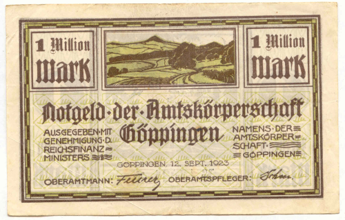 GÖPPINGEN, Amtskörperschaft: 1 Mio. Mark 12.9.1923