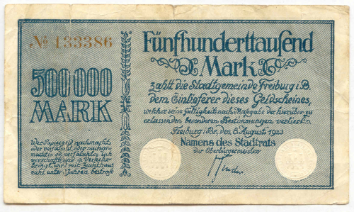 FREIBURG/BR., Stadt: 500 Mark 8.8.1923