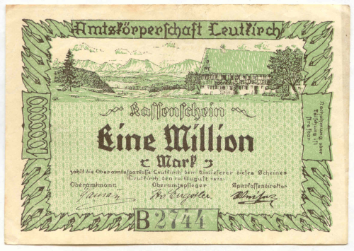 LEUTKIRCH, Amtskörperschaft: 1 Mio. Mark 20.8.1923