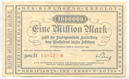 HEIDELBERG, Stadtgemeinde: 1 Mio. 8.8.1923