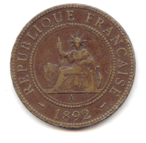 Französisch Indochina: 1 Cent 1892. KM 1