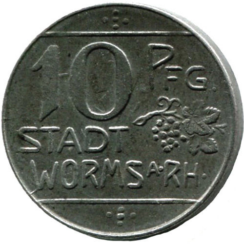 Worms (Hessen), Stadt: 10 Pf 1918. F. 613.2A