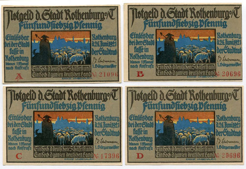 ROTHENBURG O. D. T., Stadt: 6x 50 Pfennig 24.6.1921. Pick 1213f