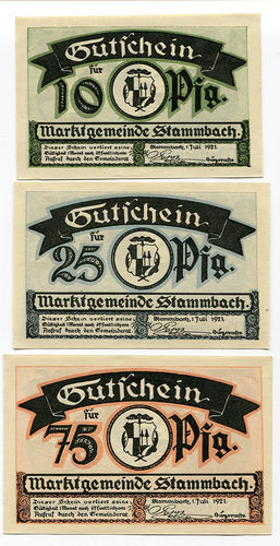 STAMMBACH, Marktgemeinde: 10, 25, 75 Pfennig 1.7.1921. Pick 1283w