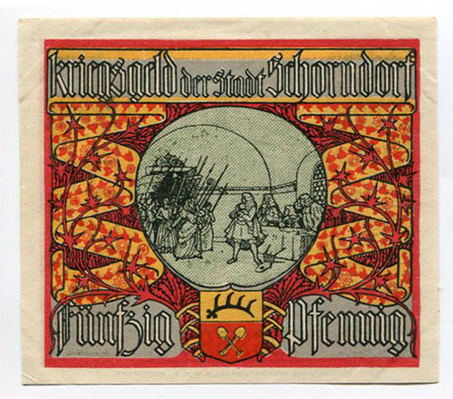 SCHORNDORF, Stadt 50 Pf (o. Dat.) gültig bis 1.8.1921