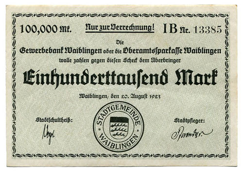 WAIBLINGEN, Stadt: 100 Tsd. Mark 20.8.1923