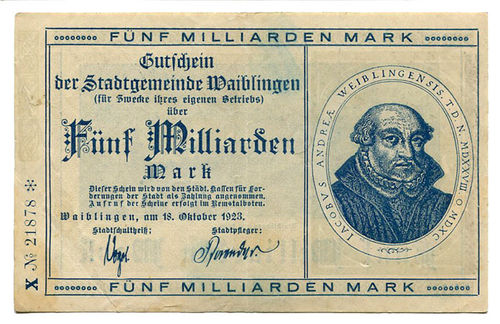 WAIBLINGEN, Stadt: 5 Mrd. Mark 18.10.1923