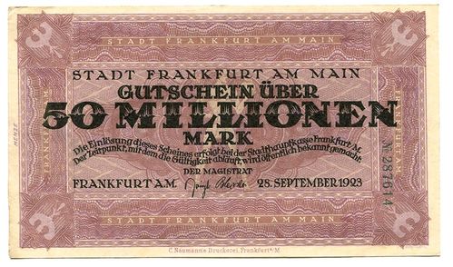 FRANKFURT/M., Stadt: 50 Mio. Mark 28.9.1923