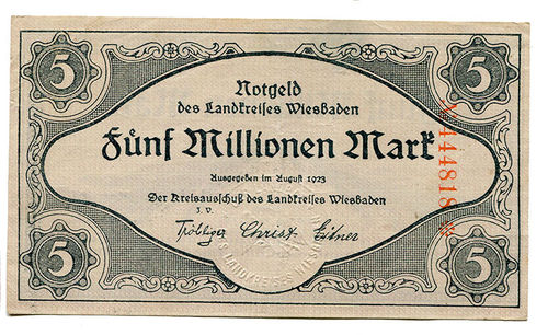 WIESBADEN, Landkreis: 5 Mio. Mark August 1923