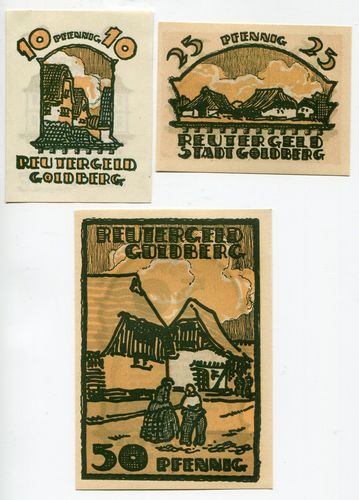 GOLDBERG, Stadt: 10, 25, 50 Pf o. Dat. - 31.12.1921