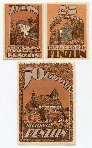 PENZLIN, Stadt: 10, 25, 50 Pf o. Dat. - 31.5.1922