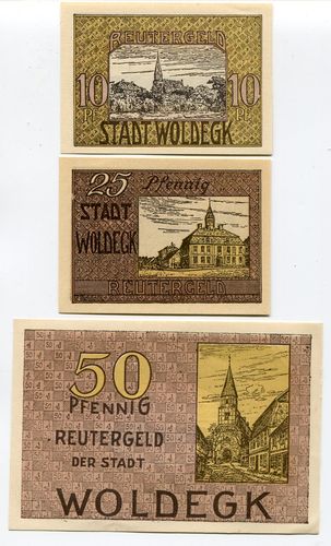 WOLDEGK, Stadt: 10, 25, 50 Pf o. Dat. - 31.5.1922