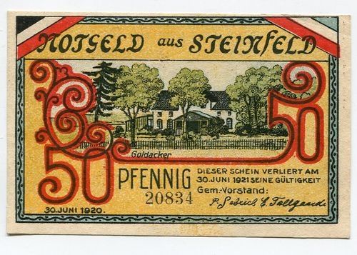 STEINFELD, Gemeinde: 50 Pf 30.6.1920