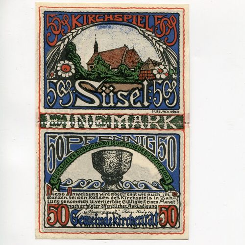 SÜSEL, Kirchspiel: 2x 50 Pf 4.11.1920