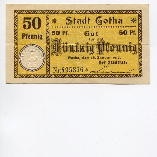 GOTHA, Stadt: 50 Pf 28.1.1917