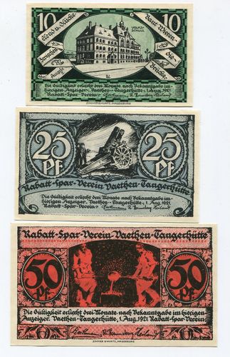 VAETHEN-TANGERHÜTTE, Rabatt-Spar-Verein: 10, 25, 50 Pf 1.5.1921