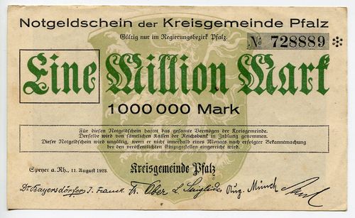 PFALZ, Kreisgemeinde: 1 Mio. Mark 11.8.1923