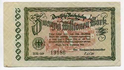 DEUTSCHE REICHSBAHN, Berlin: 20 Mio. Mark 18.9.1923