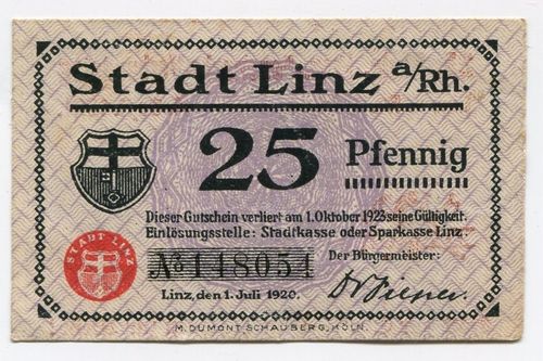 LINZ A. RH., Stadt: 25 Pf o. Dat. - 1.10.1923