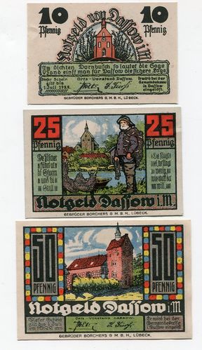 DASSOW, Stadt: 10, 25, 50 Pf o. Dat. - 1.7.1922