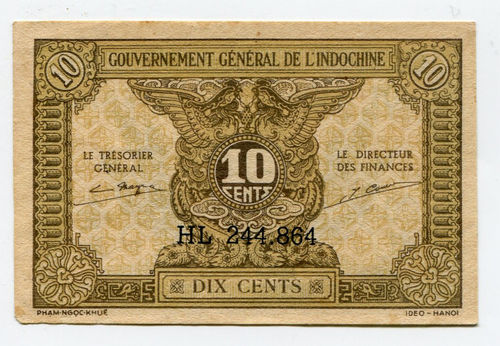 Indochina: P-89a: 10 Cents (1942)