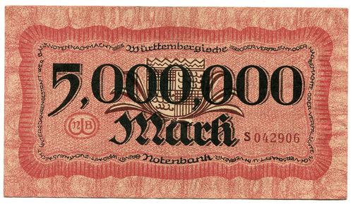 WÜRTTEMBERGISCHE NOTENBANK: 5 Mio. Mark 1.8.1923