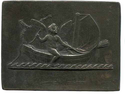 Anonym: Plakette, wohl 1910er/20er Jahre: Amor/Cupido im Boot