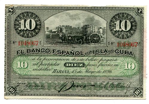 Kuba:  P-49d: 10 Pesos 1896