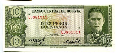 Bolivien: P-154a: 10 Pesos Bolivianos 1962