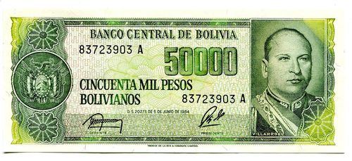 Bolivien: P-196: 5 Centavos auf 50.000 Pesos Bolivianos (1987)