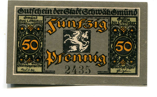 SCHWÄBISCH GMÜND, Stadt: 50 Pf 1.10.1918-1.10.1920