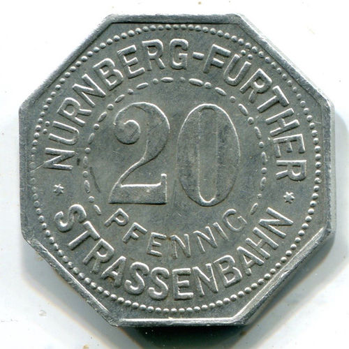 Nürnberg-Fürth:  20 Pf Straßenbahnmarke: Städt. Sparkasse
