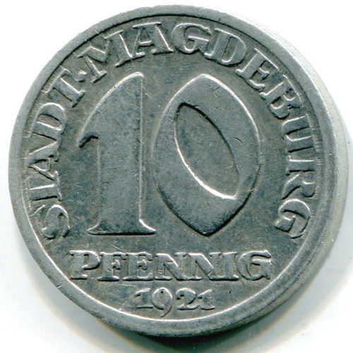 Magdeburg, Stadt (Provinz Sachsen): 10 Pf 1921. F. 312.1A