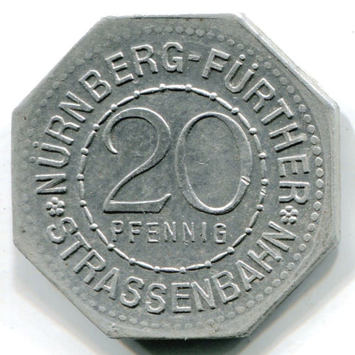 Nürnberg-Fürth: 20 Pf Straßenbahnmarke: German. Museum