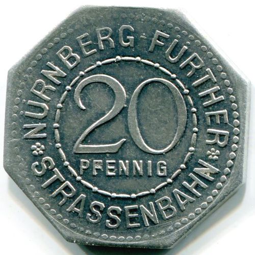 Nürnberg-Fürth: 20 Pf Straßenbahnmarke: Weißer Turm