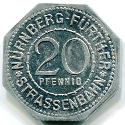 Nürnberg-Fürth: 20 Pf Straßenbahmarke: P. Vischer