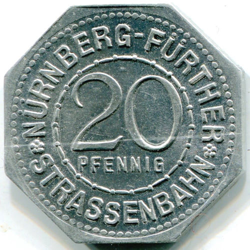 Nürnberg-Fürth: 20 Pf Straßenbahnmarke: Tiefer Brunnen