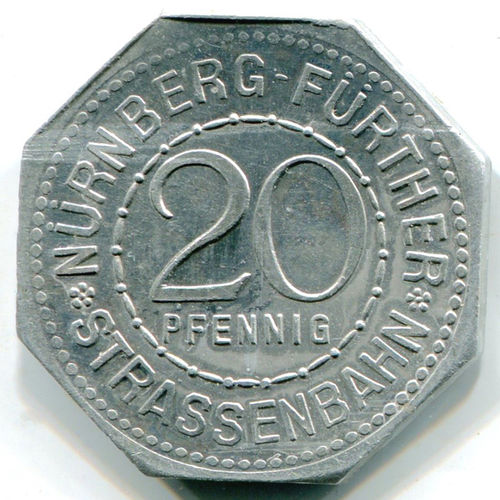 Nürnberg-Fürth: 20 Pf  Straßenbahnmarke: Elisabethen- & Jakobskirche