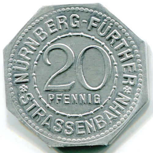 Nürnberg-Fürth: 20 Pf Straßenbahnmarke: Neptunbrunnen