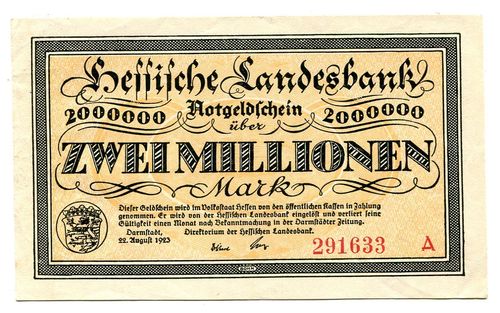 HESSEN, Landesbank: 2 Mio. Mark 22.8.1923
