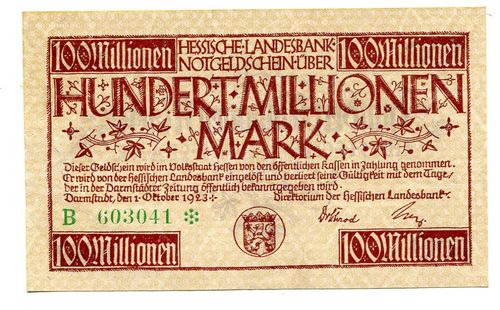 HESSEN, Landesbank: 10 Mio. Mark 1.10.1923