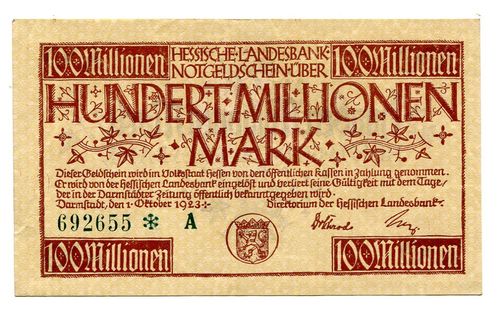 HESSEN, Landesbank: 100 Mio. Mark 1.10.1923