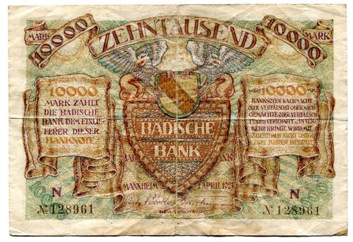 LAND: Badische Bank: 10 Tsd. Mark 1.4.1923